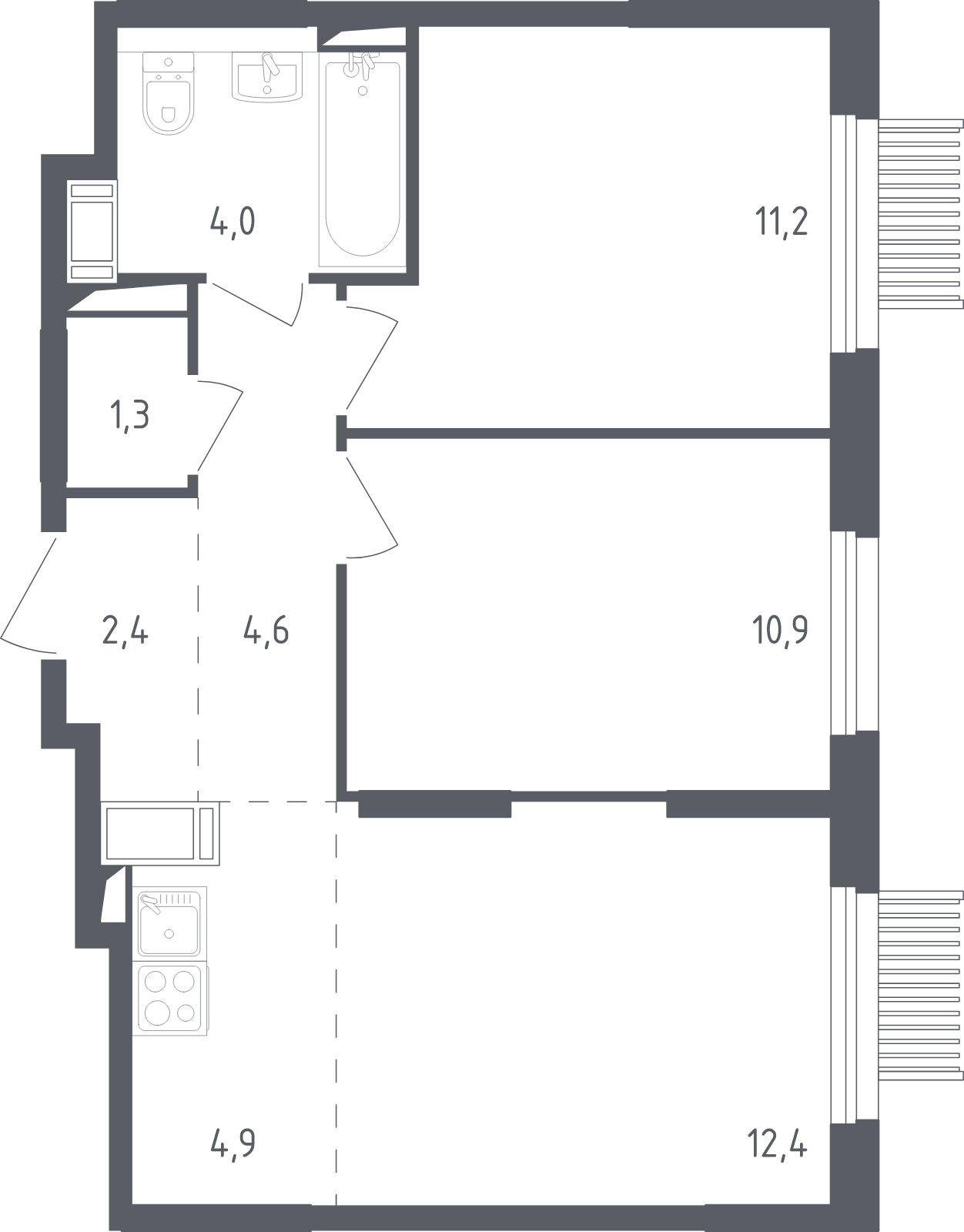 3-комнатная квартира с полной отделкой, 51.7 м2, 16 этаж, сдача 2 квартал 2025 г., ЖК Мытищи Парк, корпус 4 - объявление 2015631 - фото №1