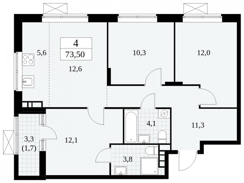4-комнатная квартира (евро) с частичной отделкой, 73.5 м2, 15 этаж, сдача 2 квартал 2025 г., ЖК Прокшино, корпус 5.2.6 - объявление 1901139 - фото №1