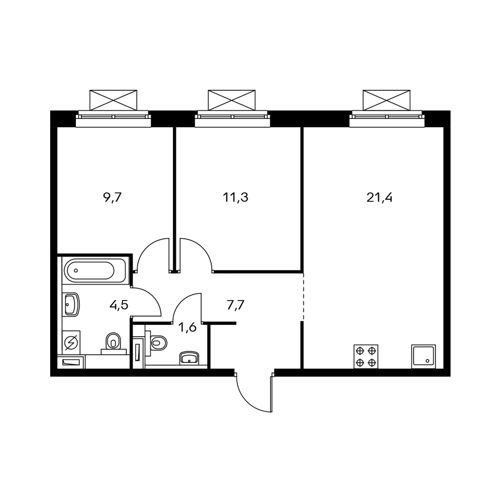 2-комнатная квартира с полной отделкой, 55.8 м2, 25 этаж, дом сдан, ЖК Мякинино парк, корпус 2.1 - объявление 2296065 - фото №1