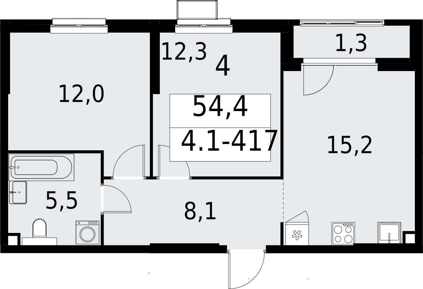 2-комнатная квартира с полной отделкой, 54.4 м2, 2 этаж, сдача 2 квартал 2027 г., ЖК Южные сады, корпус 4.1.2 - объявление 2392923 - фото №1