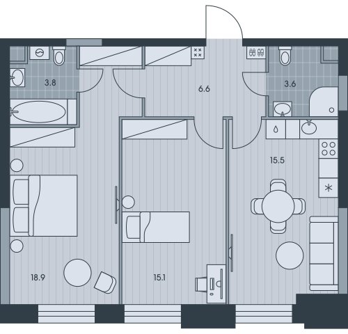 2-комнатная квартира без отделки, 63.5 м2, 28 этаж, сдача 3 квартал 2025 г., ЖК EVER, корпус 5 - объявление 2331826 - фото №1