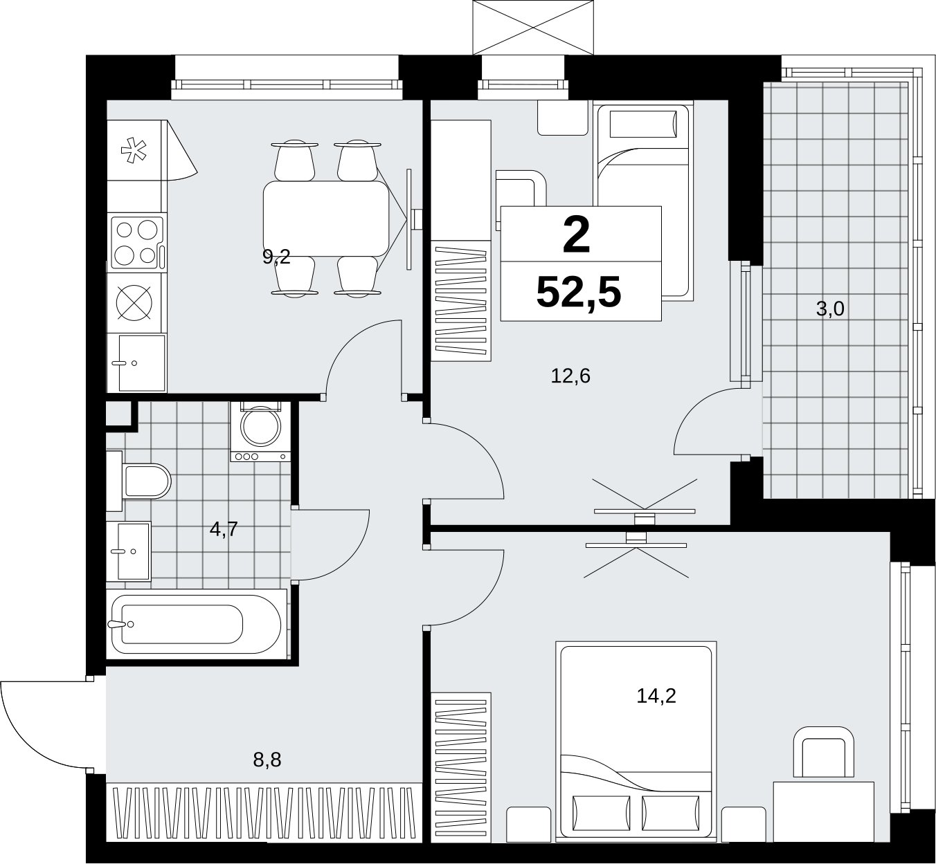 2-комнатная квартира без отделки, 52.5 м2, 2 этаж, сдача 4 квартал 2026 г., ЖК Скандинавия, корпус 2.18.2.6 - объявление 2351702 - фото №1