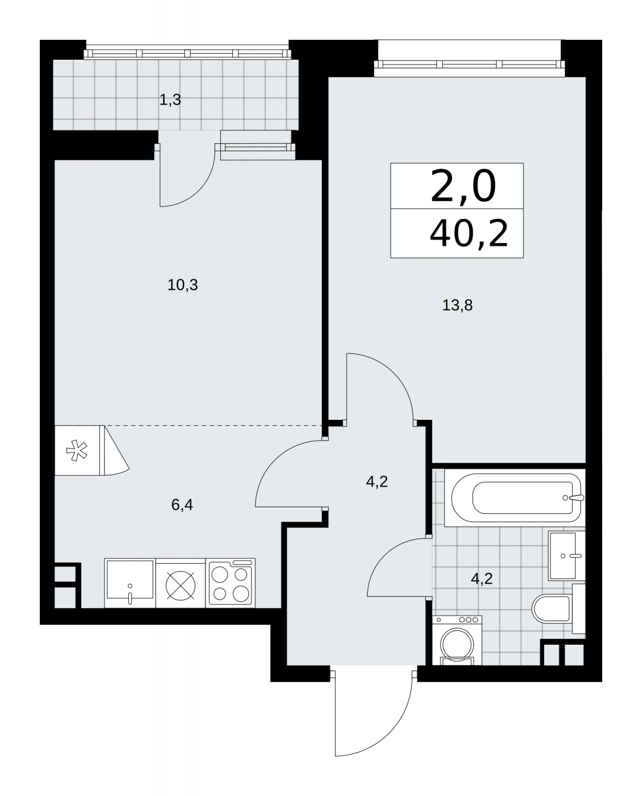 2-комнатная квартира (евро) без отделки, 40.2 м2, 3 этаж, сдача 1 квартал 2026 г., ЖК Дзен-кварталы, корпус 3.2 - объявление 2241660 - фото №1