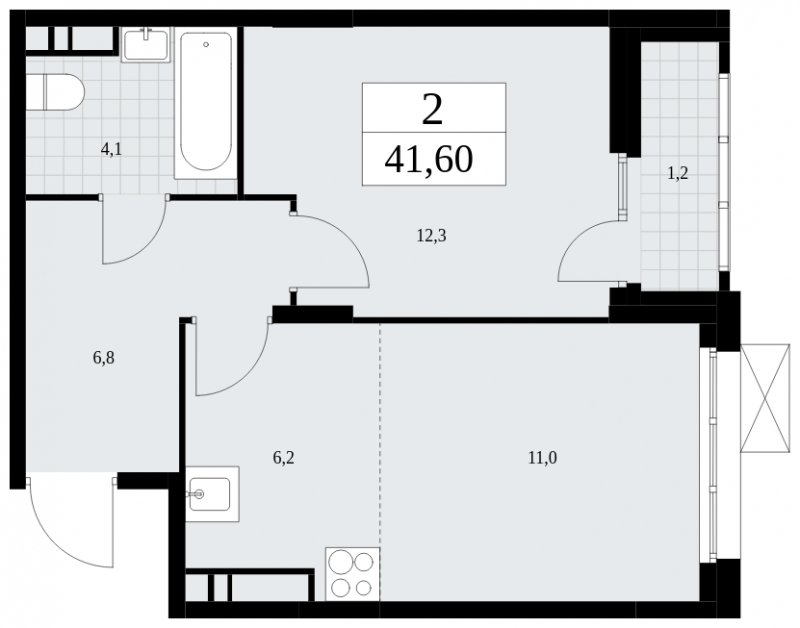 2-комнатная квартира (евро) с частичной отделкой, 41.6 м2, 15 этаж, сдача 4 квартал 2024 г., ЖК Скандинавия, корпус 35.1.2 - объявление 1779539 - фото №1