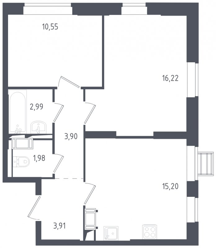2-комнатная квартира с полной отделкой, 54.75 м2, 12 этаж, сдача 3 квартал 2024 г., ЖК Томилино Парк, корпус 5.1 - объявление 1832155 - фото №1