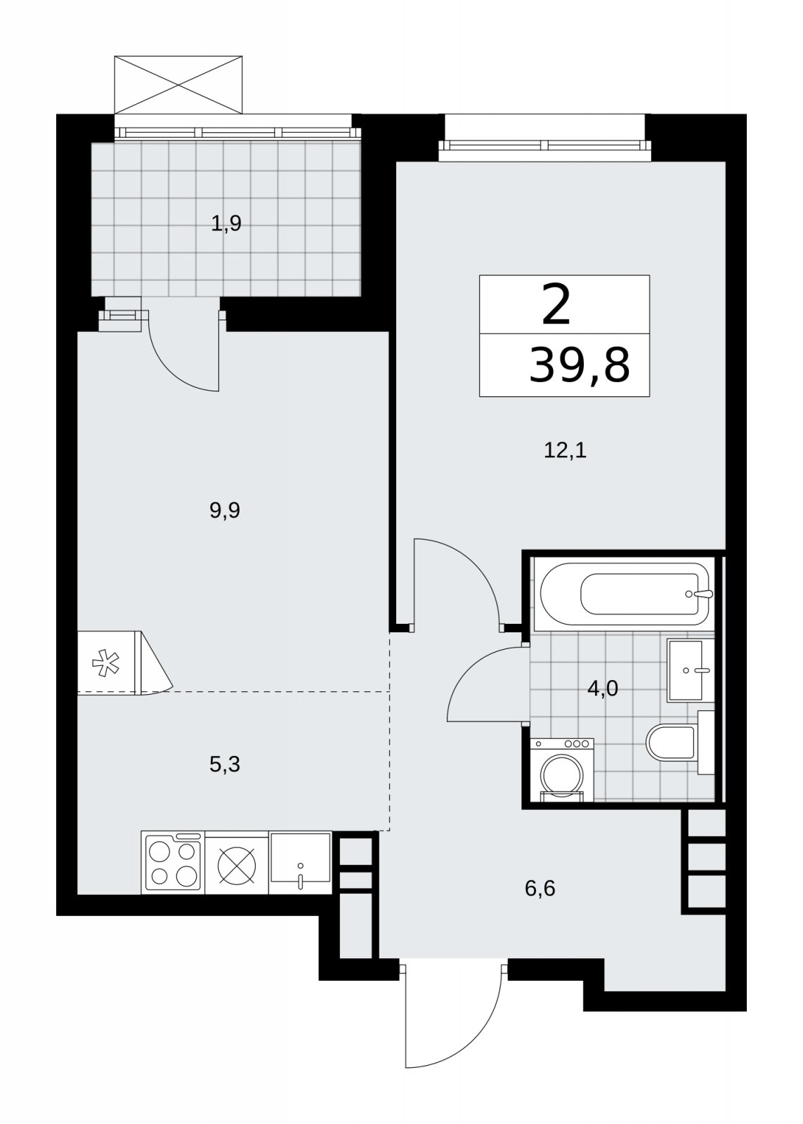 2-комнатная квартира (евро) с частичной отделкой, 39.8 м2, 9 этаж, сдача 2 квартал 2026 г., ЖК Скандинавия, корпус 25.2 - объявление 2283532 - фото №1