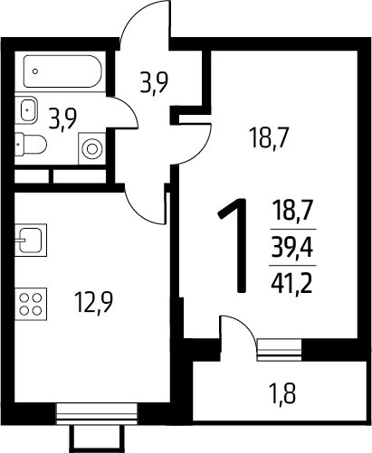 1-комнатная квартира с полной отделкой, 41.2 м2, 11 этаж, сдача 1 квартал 2025 г., ЖК Новые Ватутинки. Заречный, корпус 5/3 - объявление 2386199 - фото №1