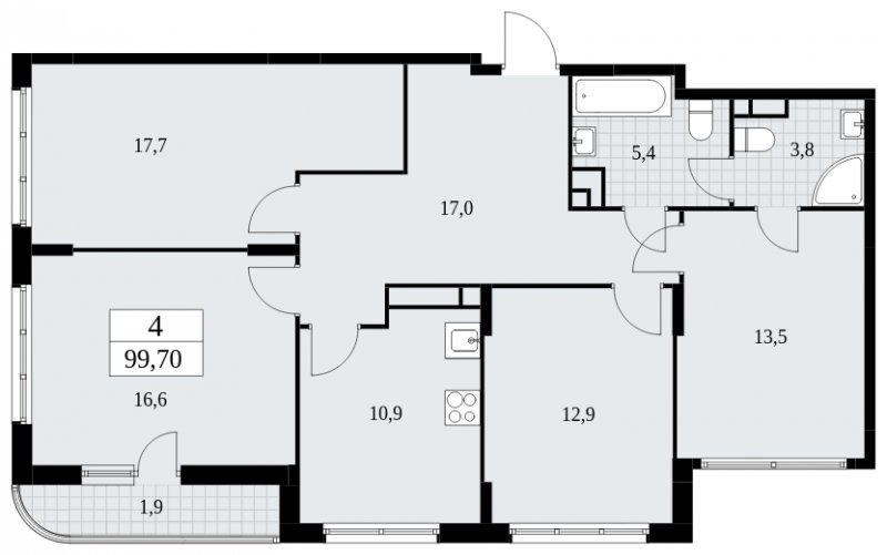 4-комнатная квартира с частичной отделкой, 99.7 м2, 15 этаж, сдача 4 квартал 2024 г., ЖК Скандинавия, корпус 36.1.1 - объявление 1801817 - фото №1