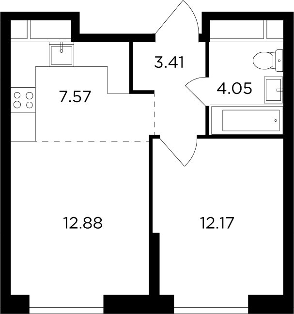 2-комнатная квартира без отделки, 40.08 м2, 29 этаж, дом сдан, ЖК КутузовGRAD 2, корпус 5 - объявление 2259482 - фото №1