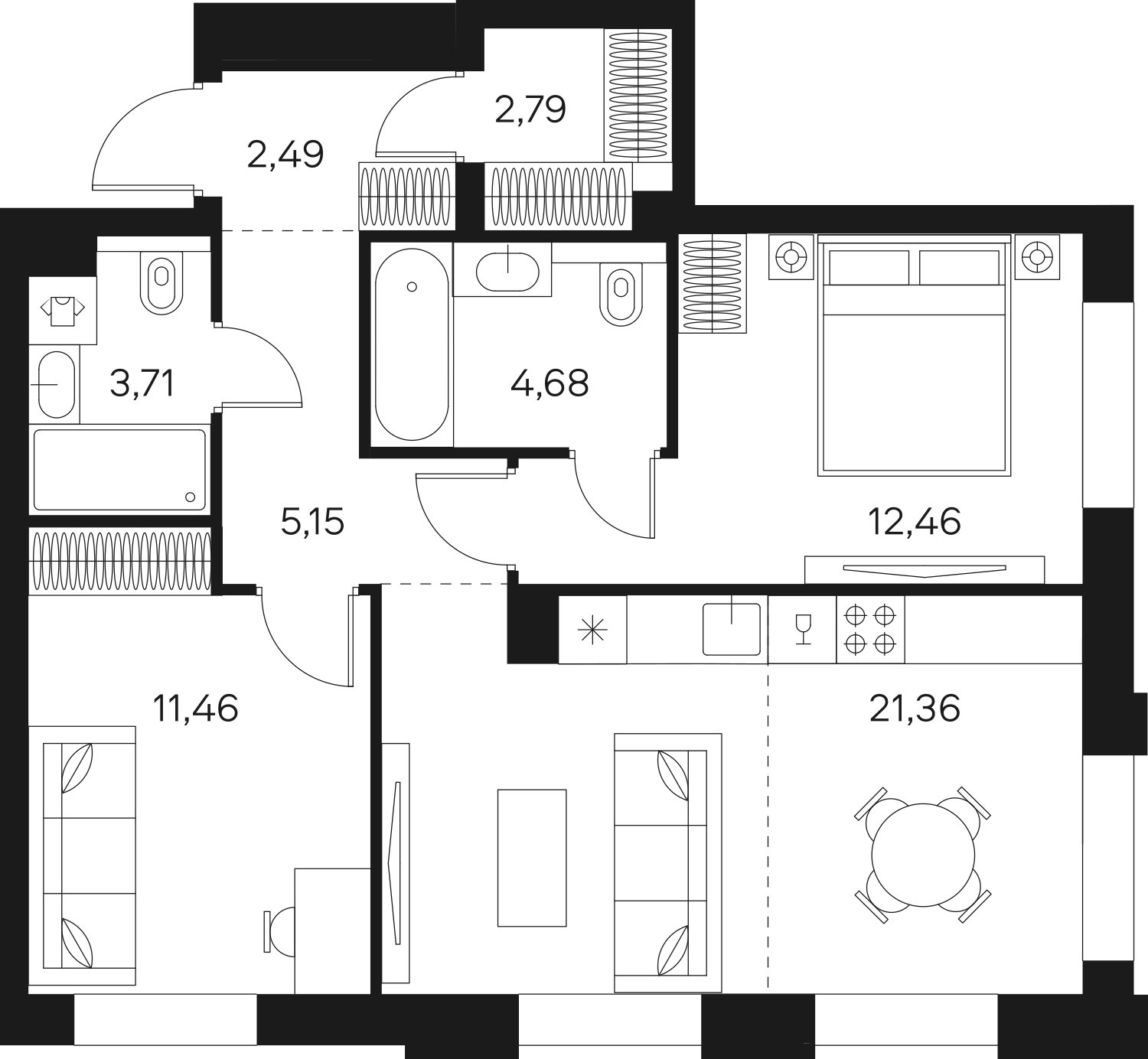2-комнатная квартира без отделки, 64.1 м2, 8 этаж, сдача 4 квартал 2024 г., ЖК FØRST, корпус 1 - объявление 1942370 - фото №1
