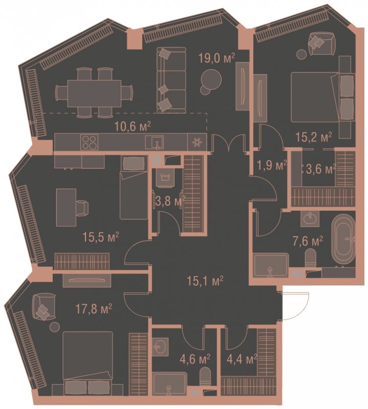 3-комнатная квартира без отделки, 119.2 м2, 17 этаж, сдача 1 квартал 2025 г., ЖК HIGH LIFE, корпус Soul Tower - объявление 1767814 - фото №1
