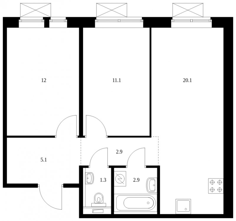 2-комнатная квартира с полной отделкой, 55.4 м2, 9 этаж, сдача 2 квартал 2023 г., ЖК Ильинские Луга, корпус 11 - объявление 1676006 - фото №1