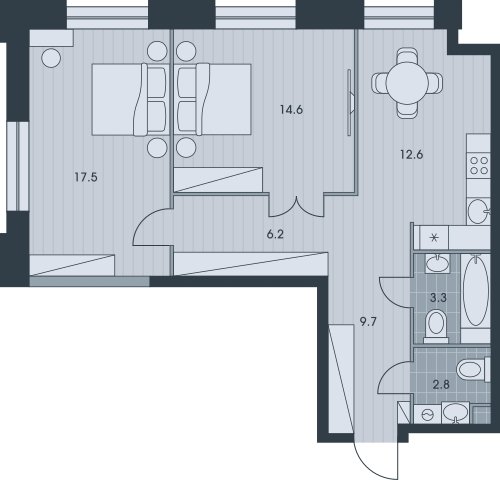 2-комнатная квартира без отделки, 66.6 м2, 31 этаж, дом сдан, ЖК EVER, корпус 2 - объявление 2331698 - фото №1
