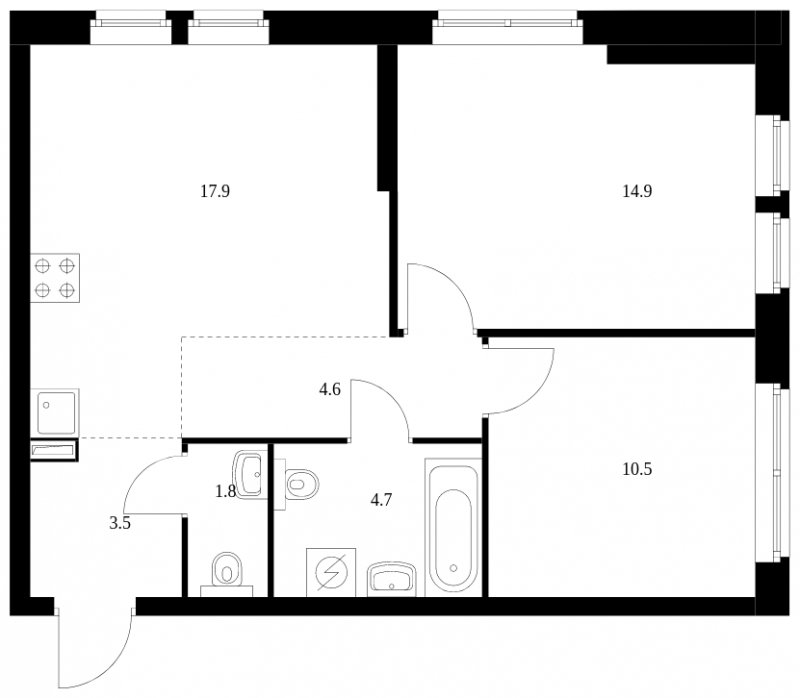 2-комнатная квартира с полной отделкой, 57.9 м2, 8 этаж, сдача 3 квартал 2023 г., ЖК Кронштадтский 9, корпус 1.1 - объявление 1817299 - фото №1
