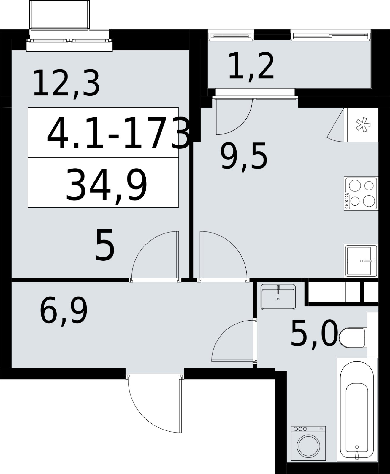 1-комнатная квартира с полной отделкой, 34.9 м2, 7 этаж, сдача 2 квартал 2027 г., ЖК Южные сады, корпус 4.1.2 - объявление 2392703 - фото №1