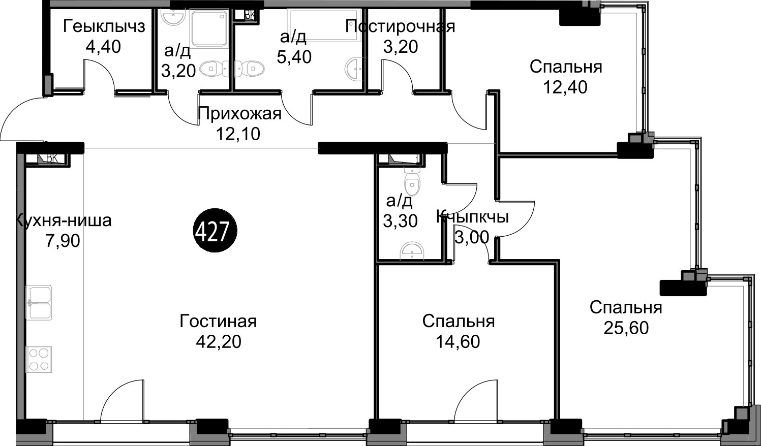 4-комнатная квартира без отделки, 137.3 м2, 22 этаж, дом сдан, ЖК AFI Park Воронцовский, корпус 4 - объявление 2289320 - фото №1