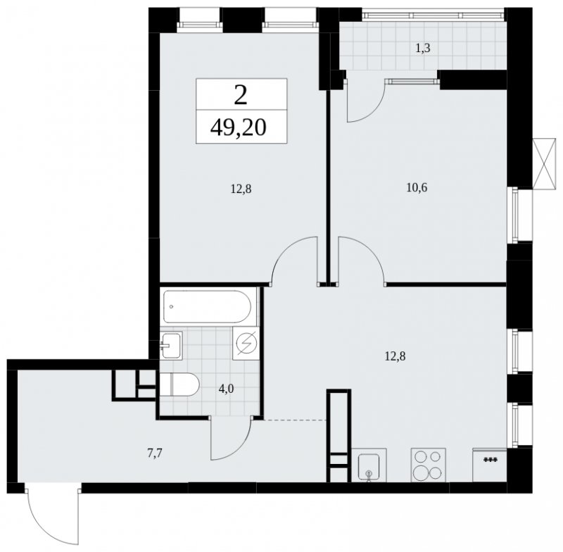 2-комнатная квартира с частичной отделкой, 49.2 м2, 18 этаж, сдача 1 квартал 2025 г., ЖК Дзен-кварталы, корпус 1.1 - объявление 1895625 - фото №1