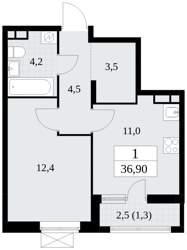 1-комнатная квартира без отделки, 36.9 м2, 10 этаж, сдача 1 квартал 2025 г., ЖК Прокшино, корпус 5.1.3 - объявление 1810768 - фото №1