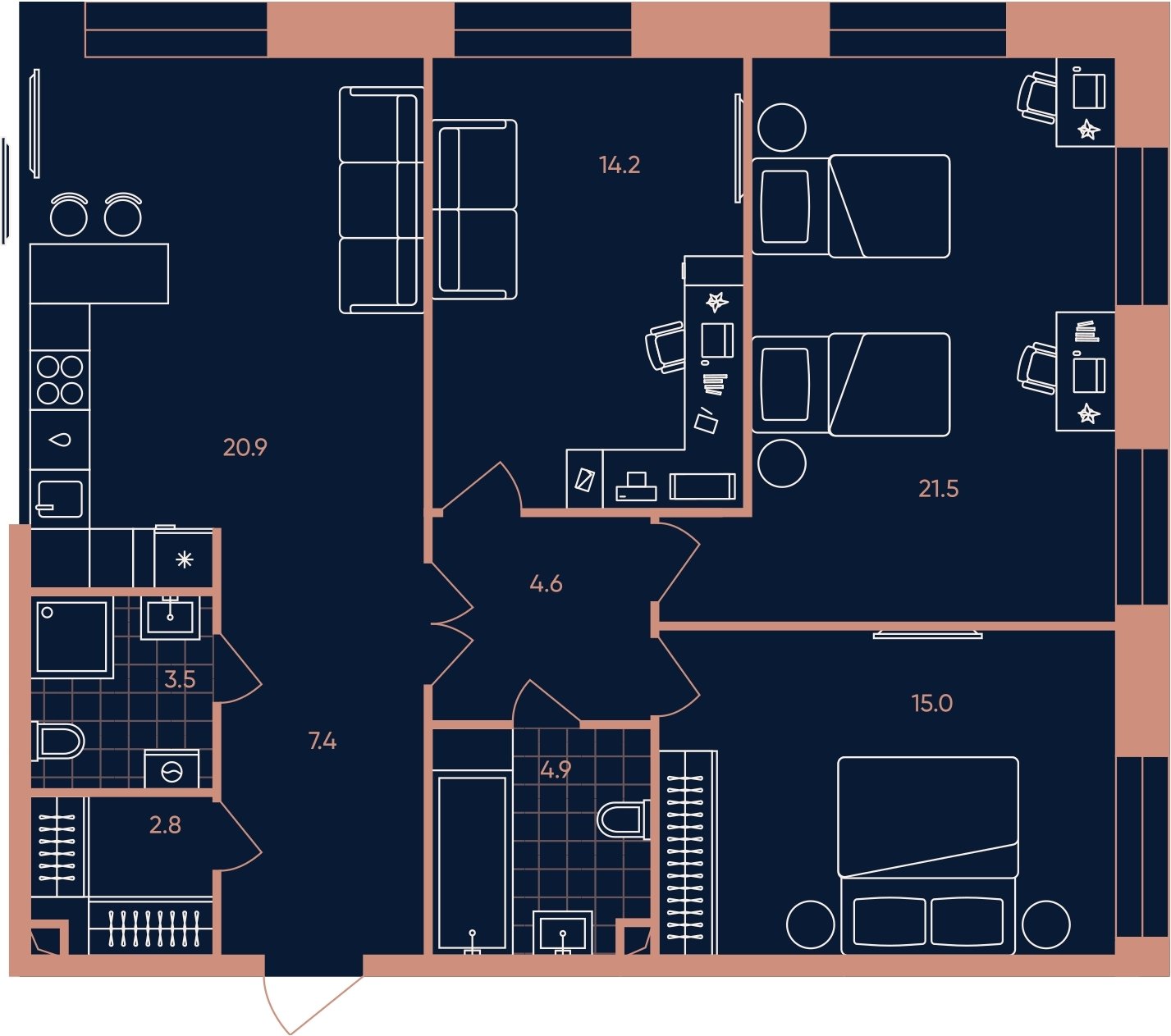 4-комнатная квартира (евро) без отделки, 94.8 м2, 16 этаж, сдача 3 квартал 2026 г., ЖК ERA, корпус 1 - объявление 2287393 - фото №1