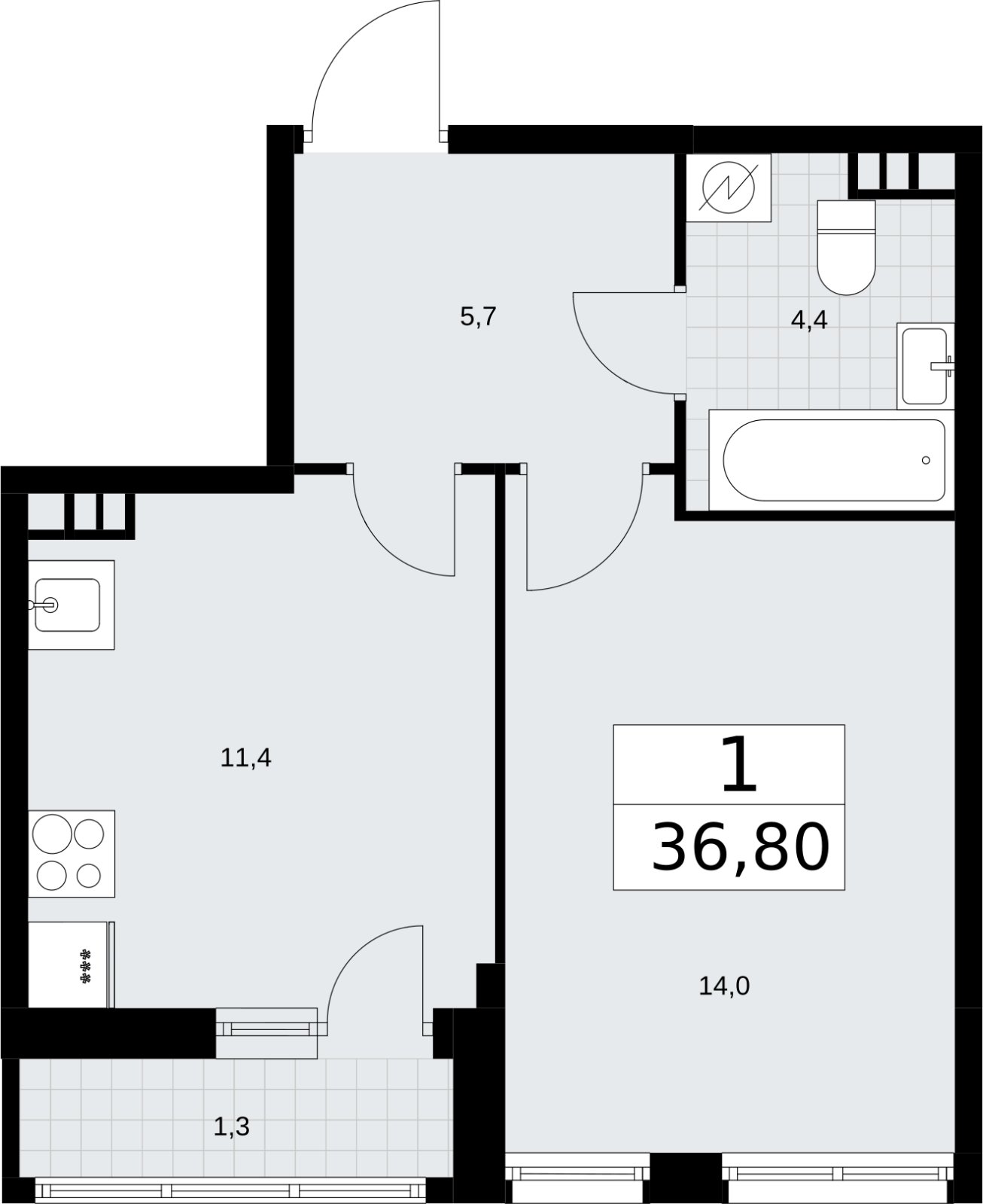 1-комнатная квартира без отделки, 36.8 м2, 3 этаж, сдача 3 квартал 2026 г., ЖК Родные кварталы, корпус 3.1 - объявление 2378225 - фото №1