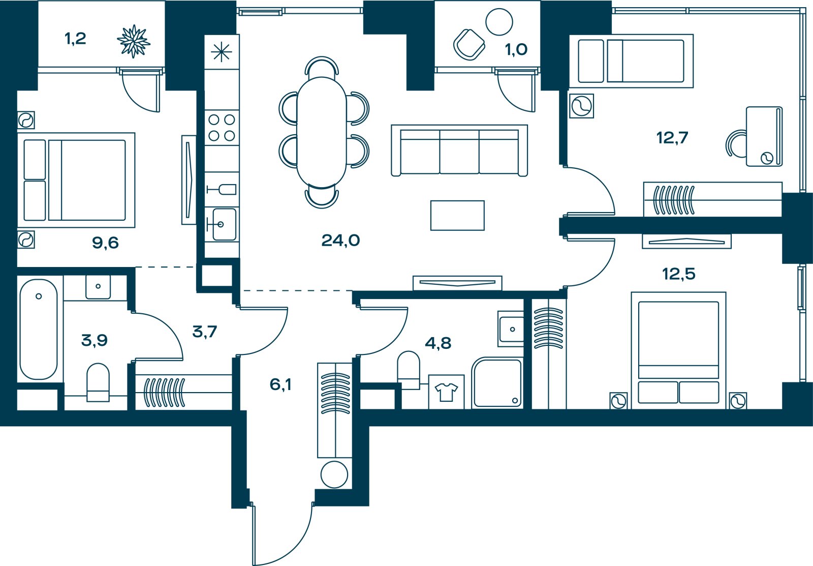 3-комнатная квартира без отделки, 79.5 м2, 16 этаж, сдача 4 квартал 2026 г., ЖК SOUL, корпус 5 - объявление 2400819 - фото №1