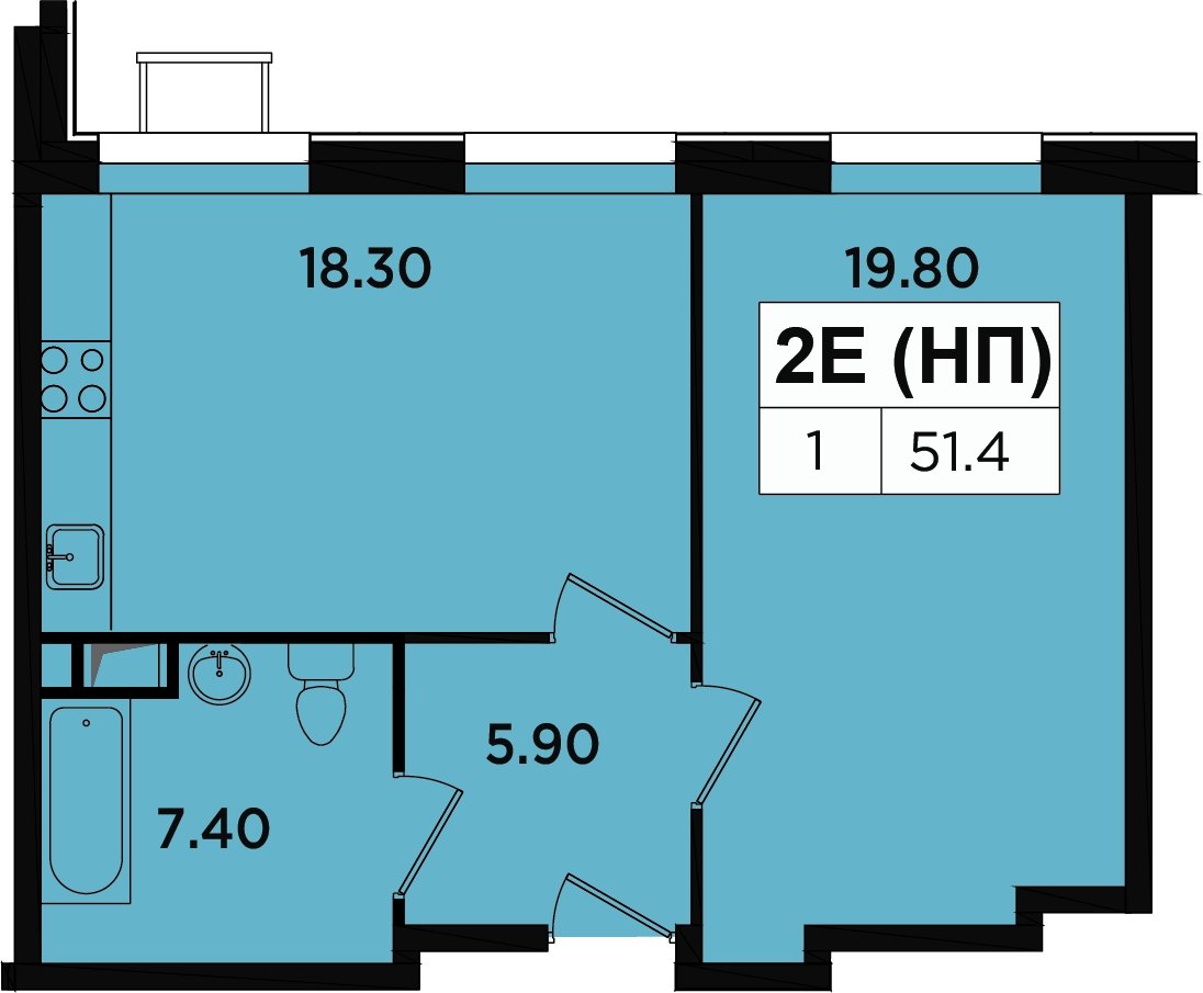 2-комнатные апартаменты без отделки, 48.2 м2, 2 этаж, дом сдан, ЖК Легендарный Квартал на Березовой  аллее, корпус 1 - объявление 2335655 - фото №1