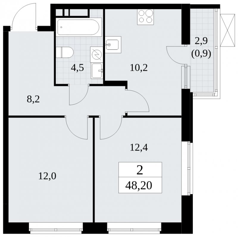 2-комнатная квартира без отделки, 48.2 м2, 3 этаж, сдача 1 квартал 2025 г., ЖК Прокшино, корпус 5.2.1 - объявление 1750942 - фото №1