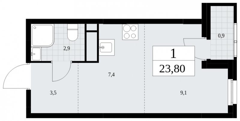 Студия с частичной отделкой, 23.8 м2, 16 этаж, сдача 4 квартал 2024 г., ЖК Скандинавия, корпус 36.2.1 - объявление 1779929 - фото №1