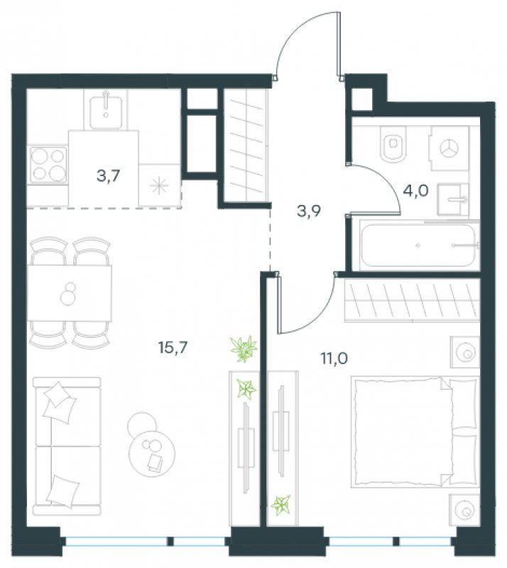 2-комнатная квартира без отделки, 38.3 м2, 9 этаж, сдача 4 квартал 2024 г., ЖК Level Мичуринский, корпус 6 - объявление 1699557 - фото №1