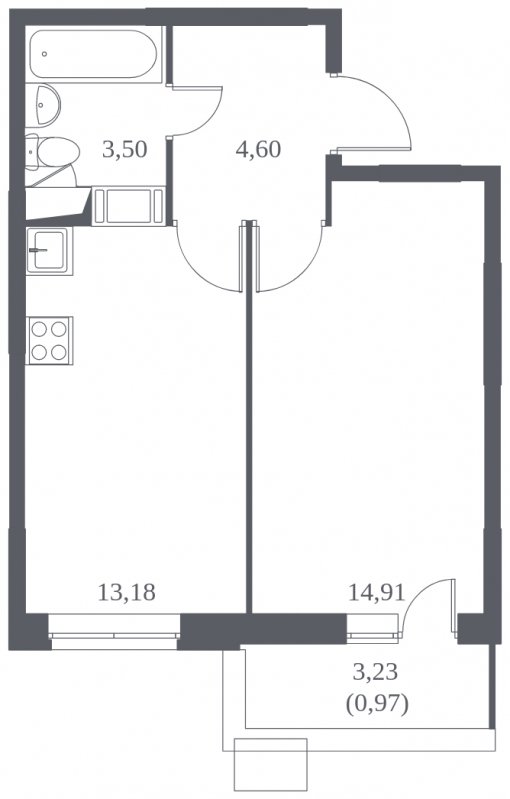 1-комнатная квартира с полной отделкой, 37.16 м2, 17 этаж, сдача 3 квартал 2022 г., ЖК Томилино Парк, корпус 19 - объявление 1330028 - фото №1