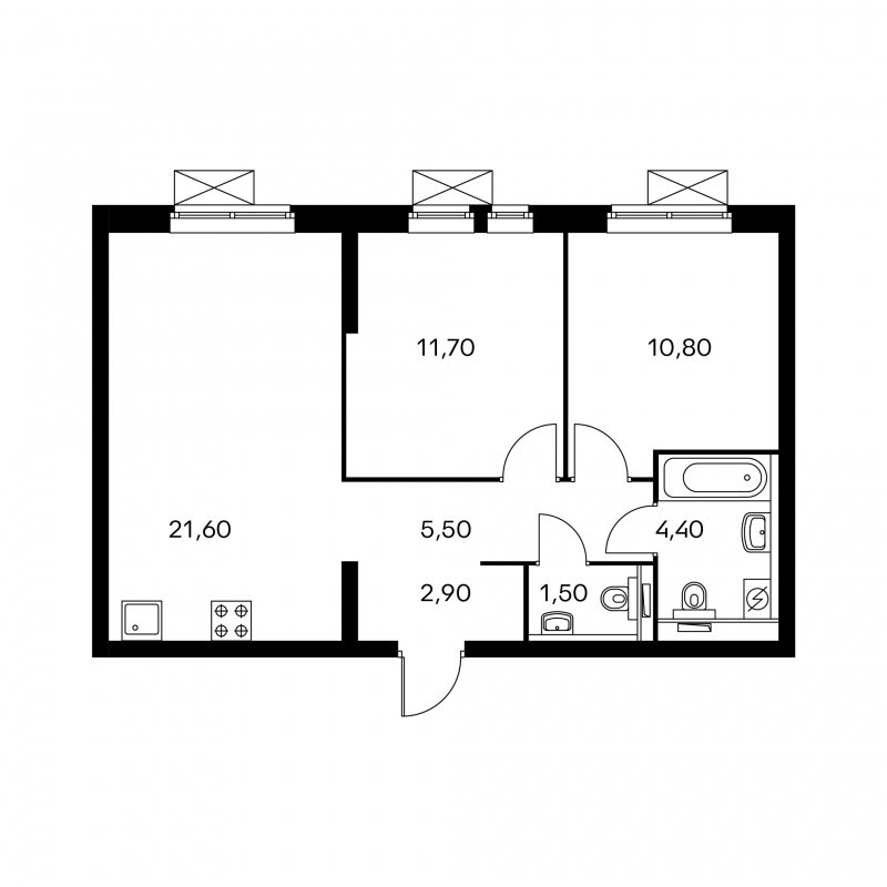 2-комнатная квартира с полной отделкой, 58.4 м2, 4 этаж, сдача 3 квартал 2022 г., ЖК Оранж Парк, корпус 8 - объявление 1660569 - фото №1
