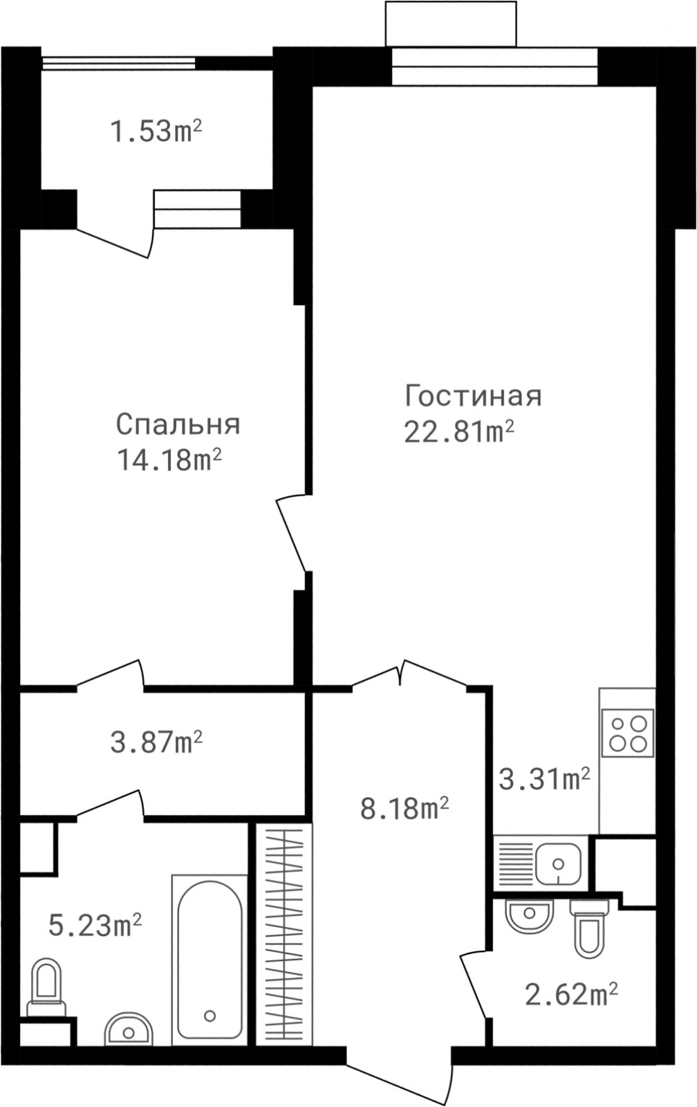 2-комнатная квартира (евро) без отделки, 61.73 м2, 1 этаж, дом сдан, ЖК Клубный дом Точка отсчета, корпус 1 - объявление 1980718 - фото №1