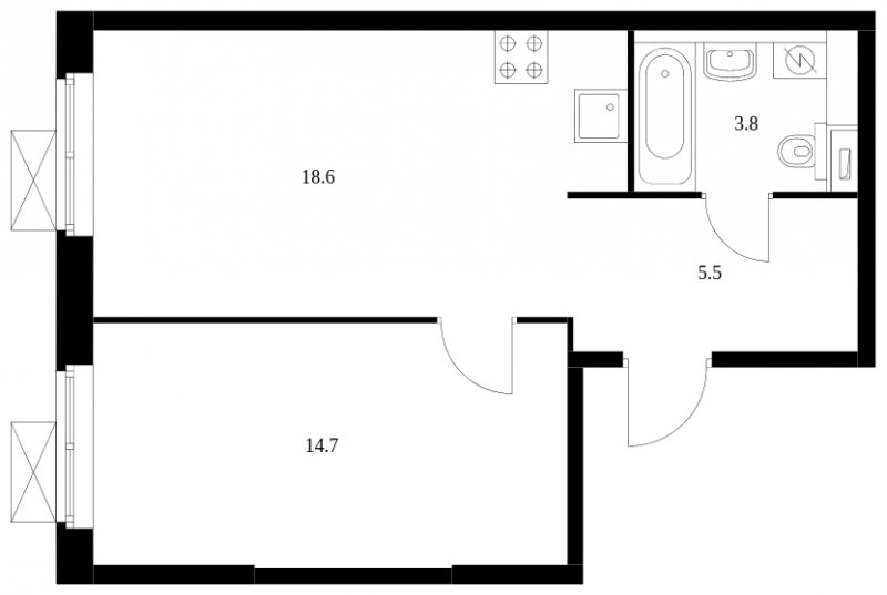 1-комнатная квартира с полной отделкой, 42.6 м2, 27 этаж, сдача 4 квартал 2023 г., ЖК Перовское 2, корпус 2.1 - объявление 1534869 - фото №1