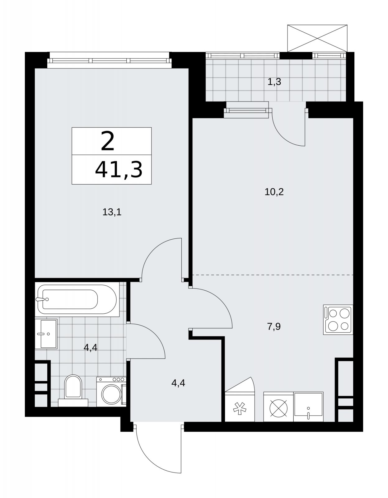 2-комнатная квартира (евро) без отделки, 41.3 м2, 11 этаж, сдача 1 квартал 2026 г., ЖК Прокшино, корпус 11.2.1 - объявление 2269820 - фото №1