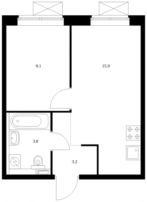 1-комнатная квартира с полной отделкой, 32 м2, 12 этаж, сдача 4 квартал 2023 г., ЖК Восточное Бутово, корпус 16 - объявление 1687755 - фото №1