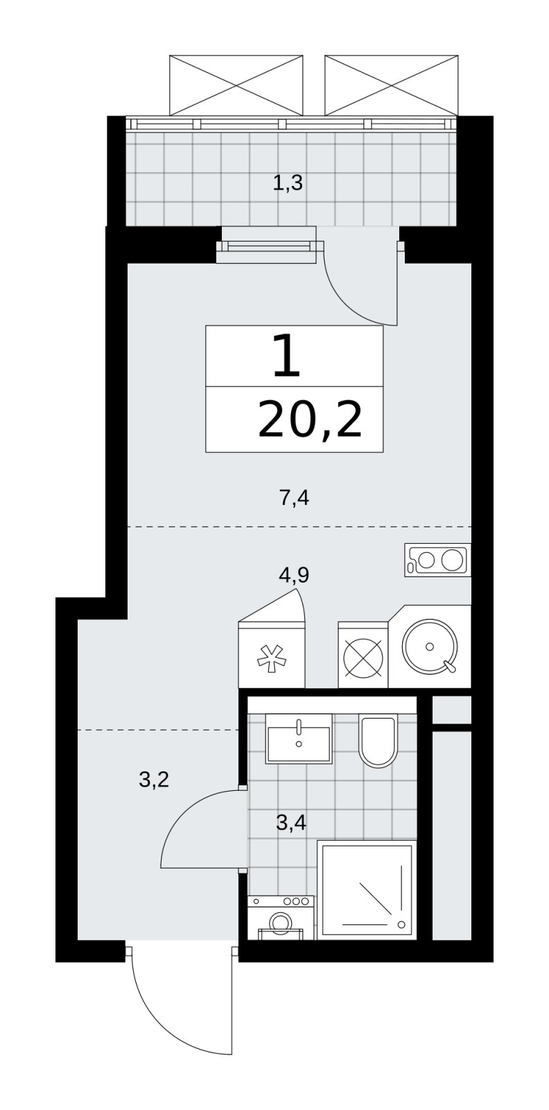 Студия с частичной отделкой, 20.2 м2, 15 этаж, сдача 2 квартал 2026 г., ЖК Прокшино, корпус 11.2.3 - объявление 2270559 - фото №1