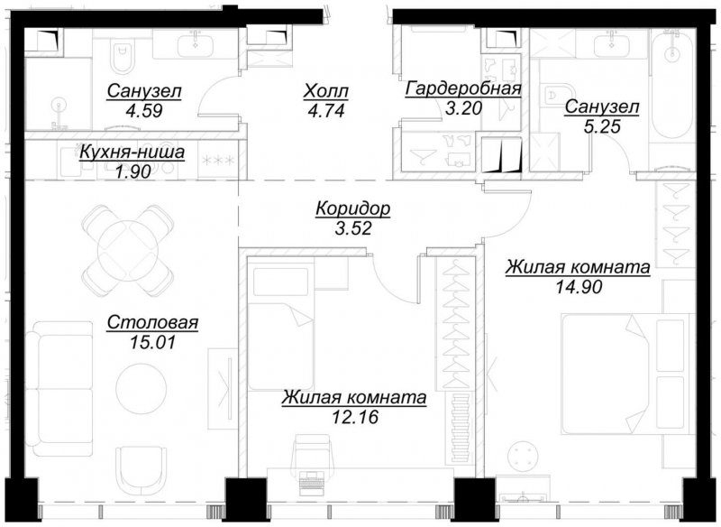 2-комнатная квартира с частичной отделкой, 65.14 м2, 29 этаж, сдача 4 квартал 2024 г., ЖК MOD, корпус Mod.D - объявление 1788400 - фото №1