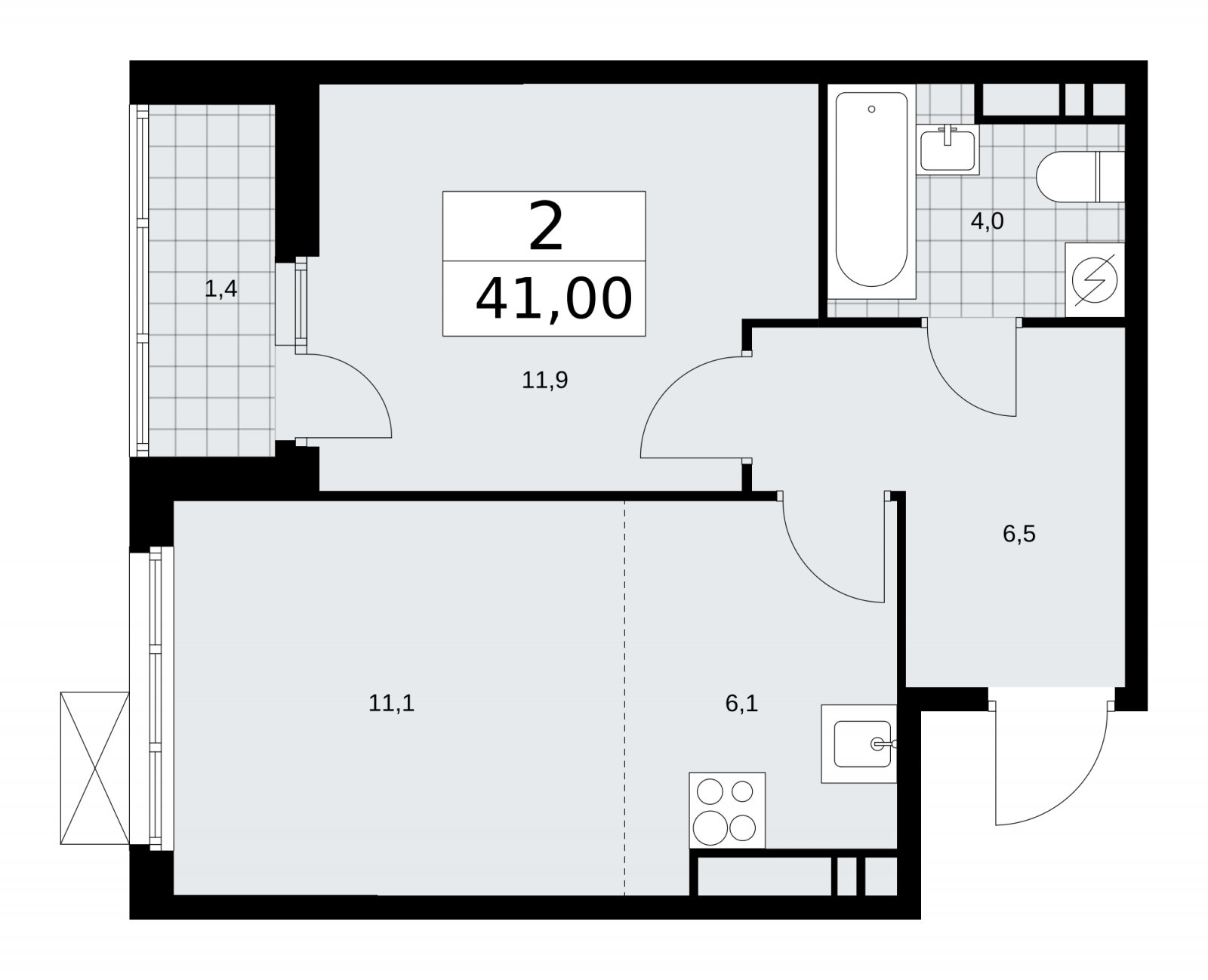 2-комнатная квартира (евро) без отделки, 41 м2, 15 этаж, сдача 3 квартал 2025 г., ЖК Бунинские кварталы, корпус 3.2 - объявление 2151934 - фото №1
