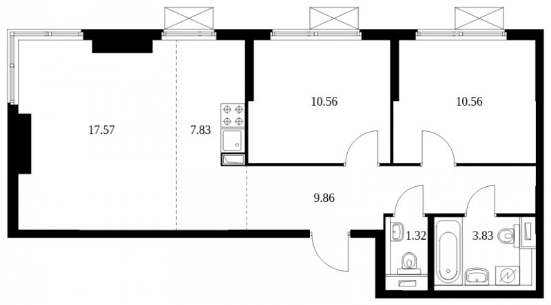 3-комнатная квартира с полной отделкой, 61.53 м2, 33 этаж, сдача 4 квартал 2024 г., ЖК Матвеевский Парк, корпус 1.5 - объявление 1964769 - фото №1