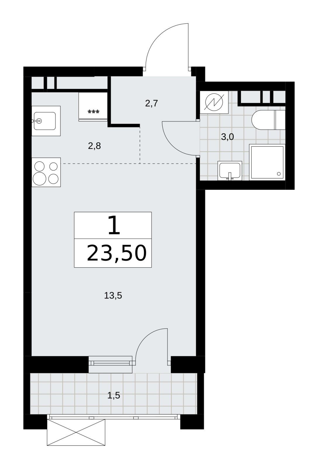 Студия с частичной отделкой, 23.5 м2, 9 этаж, сдача 4 квартал 2025 г., ЖК Скандинавия, корпус 28.4 - объявление 2202901 - фото №1