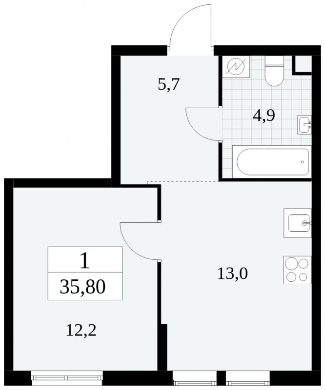 1-комнатная квартира с полной отделкой, 35.8 м2, 2 этаж, сдача 2 квартал 2025 г., ЖК Южные сады, корпус 2.1 - объявление 1760089 - фото №1