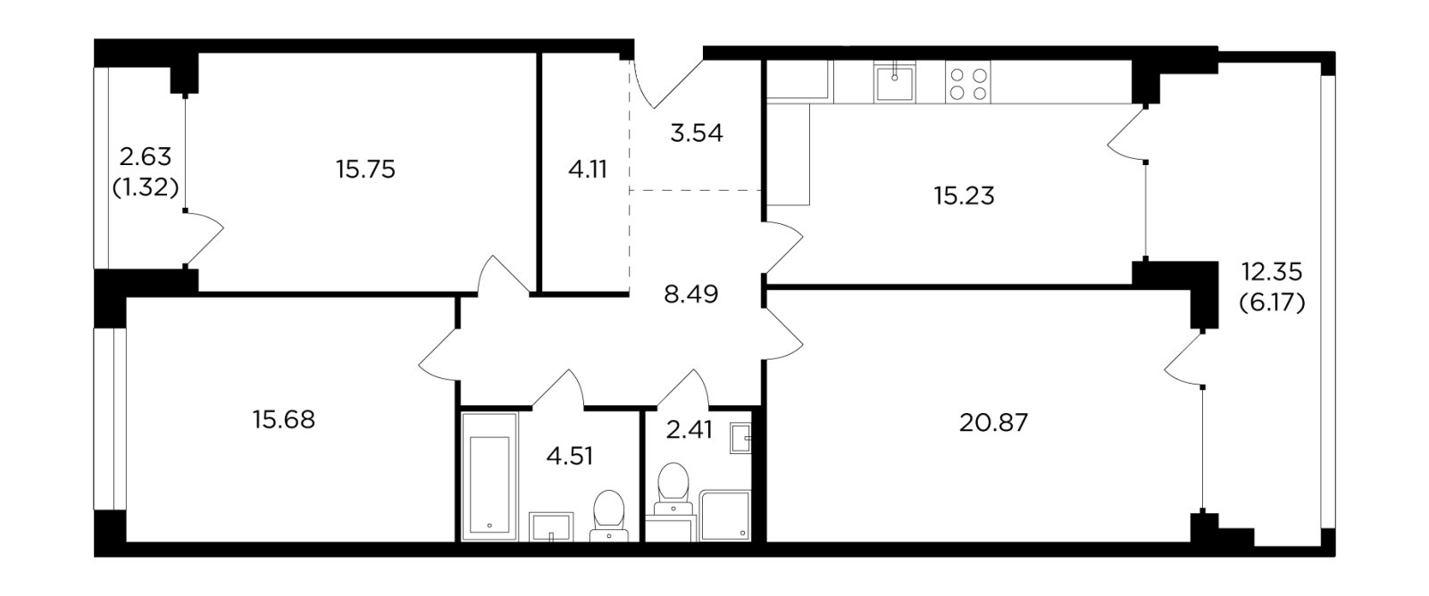 3-комнатная квартира без отделки, 98.08 м2, 2 этаж, дом сдан, ЖК RiverSky, корпус 8 - объявление 2406419 - фото №1