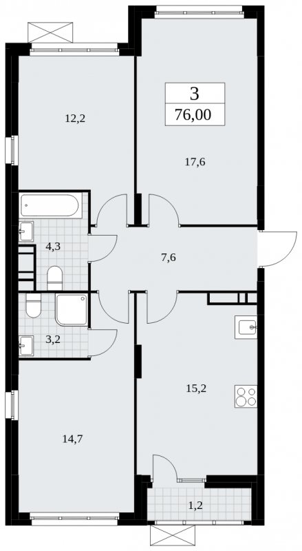 3-комнатная квартира с частичной отделкой, 76 м2, 11 этаж, сдача 4 квартал 2024 г., ЖК Скандинавия, корпус 35.1.3 - объявление 1779663 - фото №1