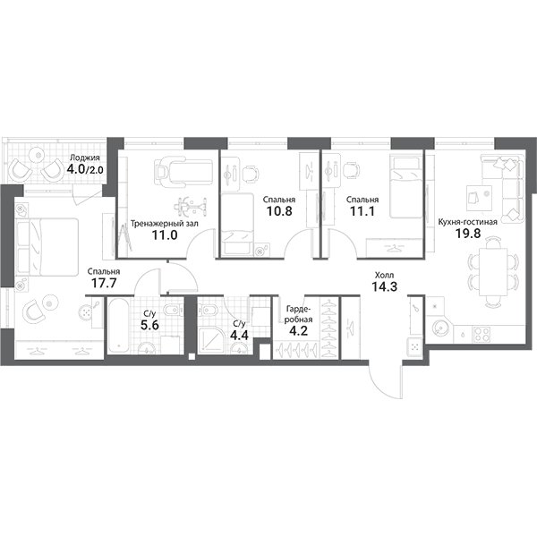 4-комнатная квартира без отделки, 100.9 м2, 5 этаж, дом сдан, ЖК Nagatino i-Land, корпус В - объявление 1981861 - фото №1