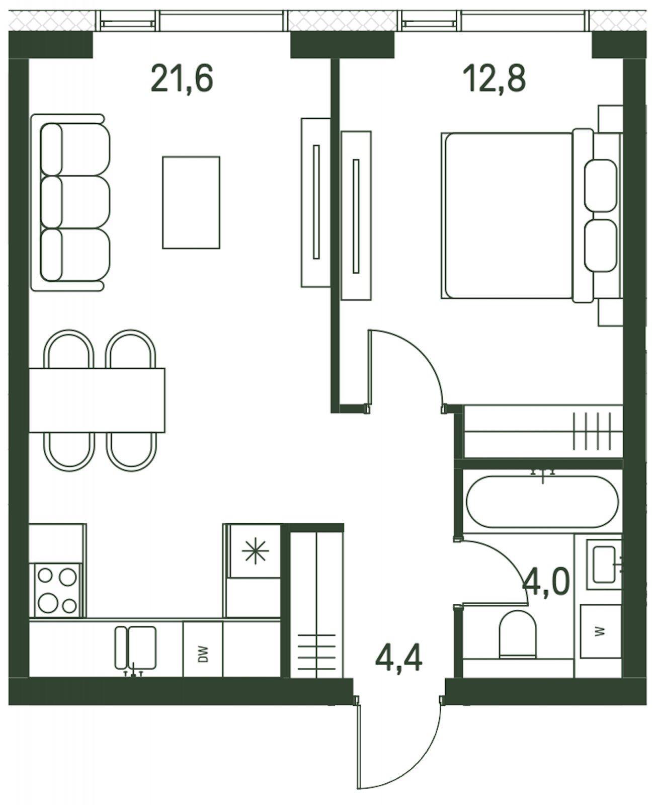 1-комнатная квартира с частичной отделкой, 42.8 м2, 3 этаж, сдача 1 квартал 2027 г., ЖК Moments, корпус 2.1 - объявление 2286899 - фото №1