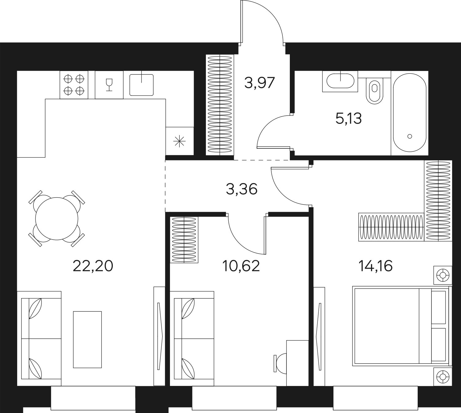 2-комнатная квартира без отделки, 59.98 м2, 5 этаж, сдача 4 квартал 2024 г., ЖК FØRST, корпус 2 - объявление 2095190 - фото №1