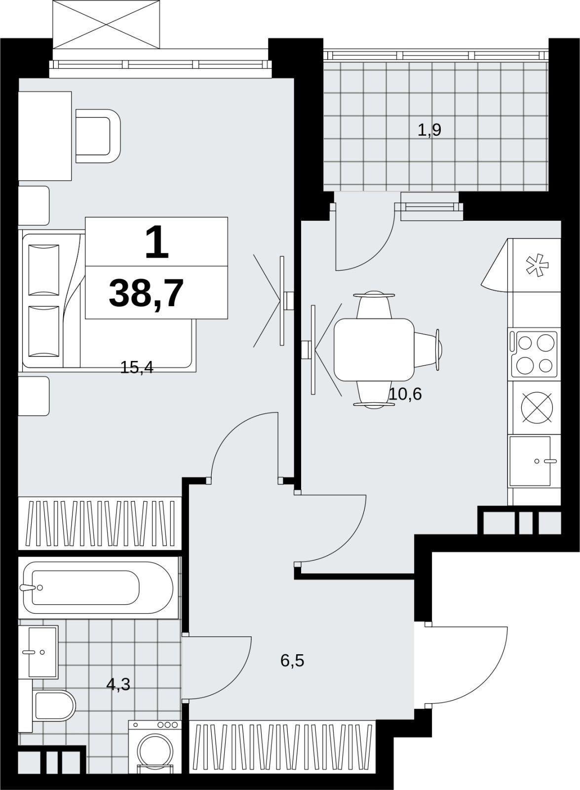 1-комнатная квартира с полной отделкой, 38.7 м2, 10 этаж, сдача 1 квартал 2027 г., ЖК Скандинавия, корпус 2.18.2.3 - объявление 2351394 - фото №1