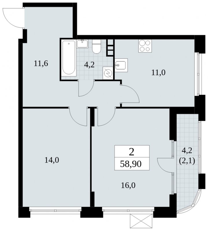 2-комнатная квартира с частичной отделкой, 58.9 м2, 3 этаж, сдача 4 квартал 2024 г., ЖК Скандинавия, корпус 2.27.1 - объявление 1840185 - фото №1