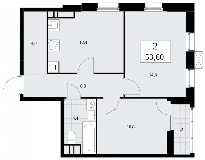 2-комнатная квартира без отделки, 53.6 м2, 11 этаж, сдача 2 квартал 2025 г., ЖК Дзен-кварталы, корпус 2.3 - объявление 1932605 - фото №1