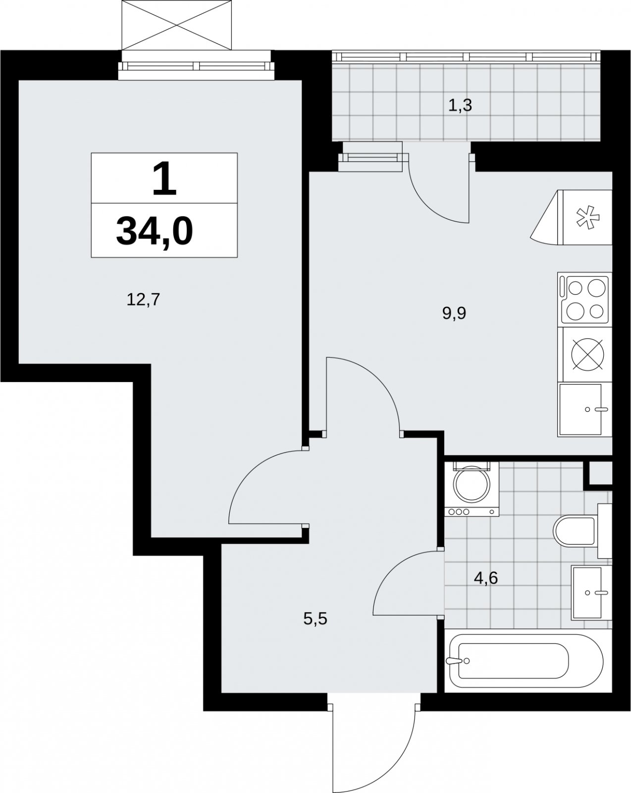 1-комнатная квартира без отделки, 34 м2, 2 этаж, сдача 2 квартал 2026 г., ЖК Дзен-кварталы, корпус 6.1.1 - объявление 2327023 - фото №1